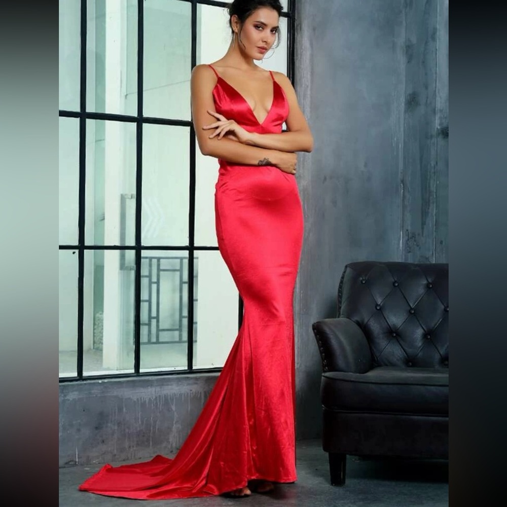 Ruched Backless Floor Length Satin Dress